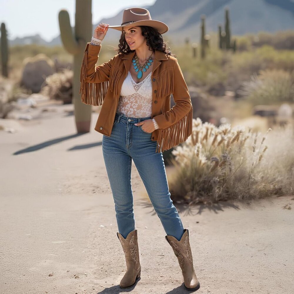 ⚡Women's Camel Embroidered Cowgirl Boots Western Mid Calf Fashion Chunky Heel - Picture 3 of 5